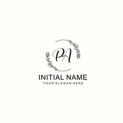 Initial letter PA handwriting with floral frame template