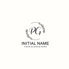 Initial letter PG handwriting with floral frame template