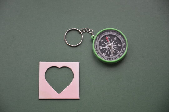 Hand compass for travel on the background of objects