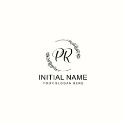 Initial letter PR handwriting with floral frame template