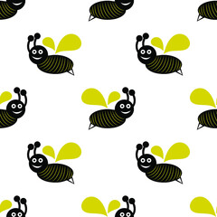 Kids drawing of flying Bee isolated on white background is in Seamless pattern - vector illustration