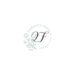 Initial letter QF handwriting with floral frame template