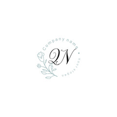 Initial letter QN handwriting with floral frame template