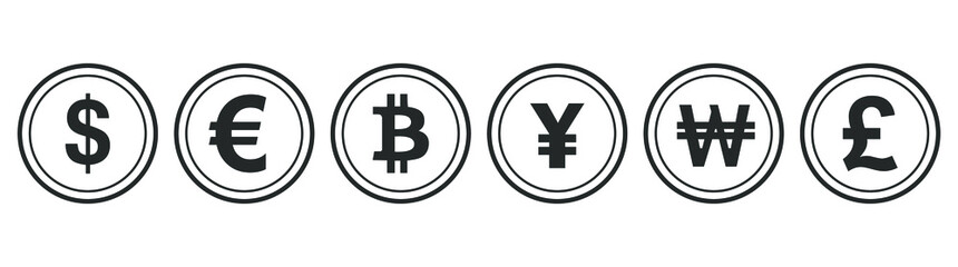 Set of money currency symbol. Outline exchange icon vector illustration. - obrazy, fototapety, plakaty