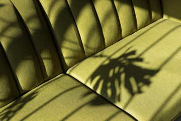A beautiful light on a green couch with a shadow plant on it
