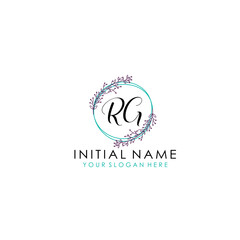 Initial letter RG handwriting with floral frame template