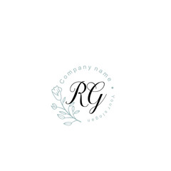 Initial letter RG handwriting with floral frame template