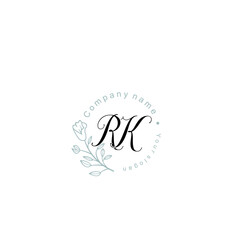 Initial letter RK handwriting with floral frame template