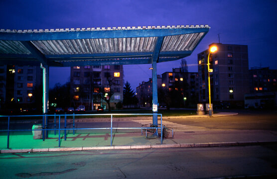 Bus stop by night