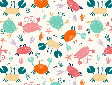 Crab summer pattern illustration