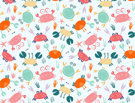 Crab summer pattern illustration