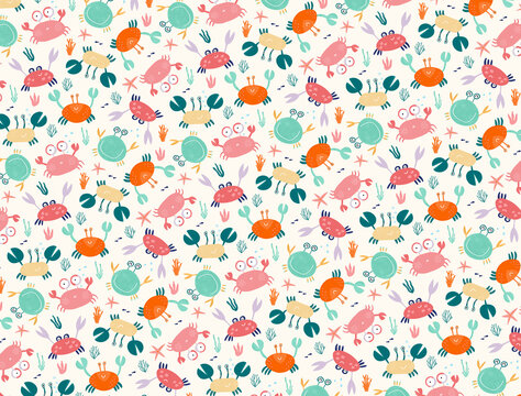Crab summer pattern illustration