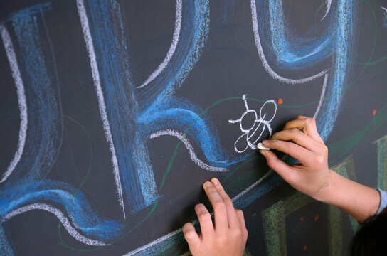 Close up of little girl hands, painting