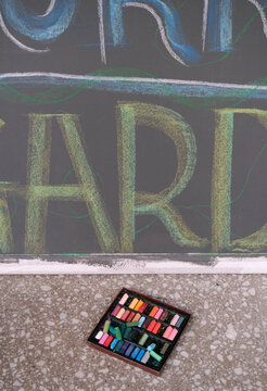 Closeup of finished chalk and blackboard poster