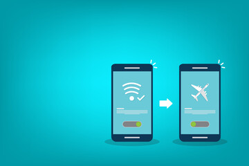 Airplane mode switched on. Air plane smartphone notice. Flat style vector illustration 