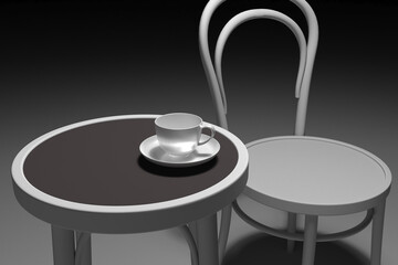Coffee table and chair on dark background