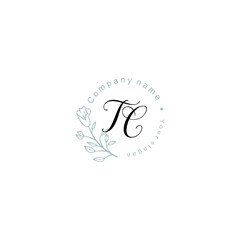 Initial letter TC handwriting with floral frame template