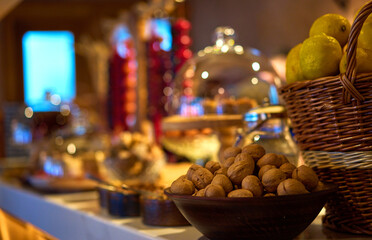 nuts and oriental sweets on the counter