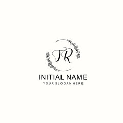Initial letter TR handwriting with floral frame template