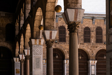 Historic architecture details inside Umayyad Mosque,a.k.a. Great Mosque of Damascus