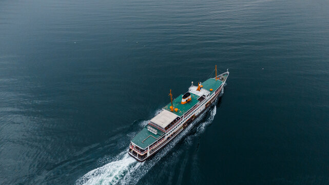 passenger ferry in the sea shot with drone