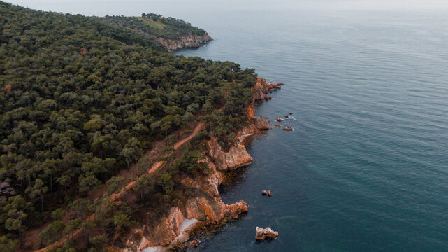 Drone landscape at Adalara island. Sea coastline.