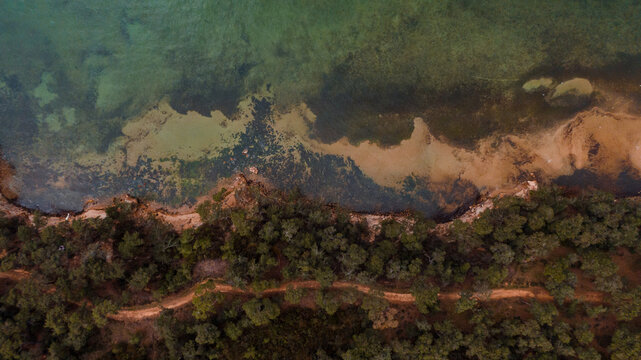 Drone overhead view of a sea coastline