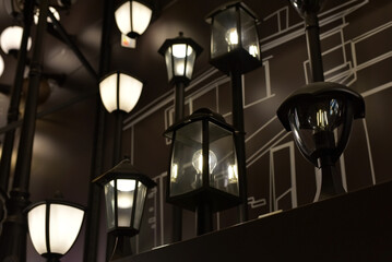 Designer lamps in the store. Light