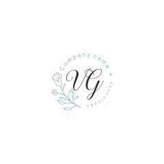 Initial letter VG handwriting with floral frame template