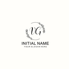 Initial letter VG handwriting with floral frame template