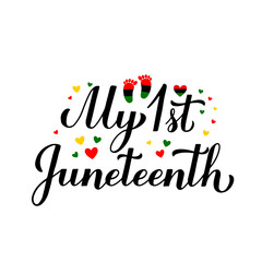 My 1st Juneteenth calligraphy lettering. Baby first Freedom Day. African American holiday on June 19. Vector template for greeting card, banner, kids clothes, sticker, etc