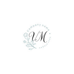 Initial letter VM handwriting with floral frame template