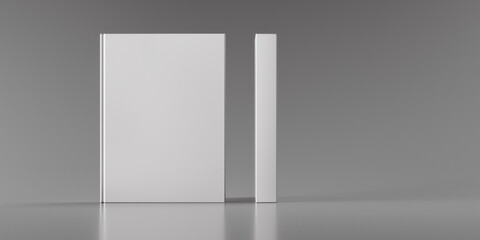 two sides of book in white cover isolated on gray background. Book cover. Layout or template for creativity. 3d render