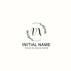 Initial letter VX handwriting with floral frame template