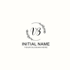 Initial letter VZ handwriting with floral frame template