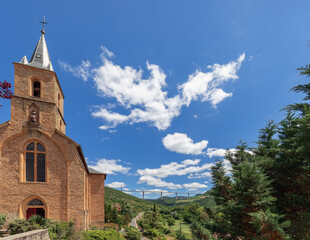 Church of St. Christopher at entrance of Peyre village (The most beautiful villages of France)....