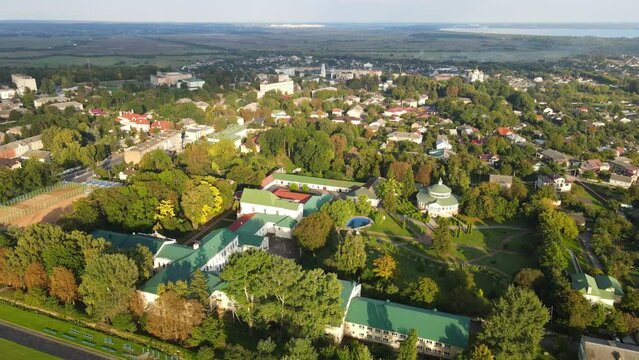 Aerial shot the city Ostroh. Academy National University. Ukraine