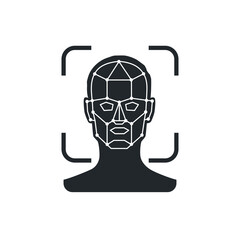 flat vector illustration isolated on white background, human face icon, scan or face recognition