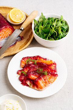scandinavian Gravadlax, cured salmon