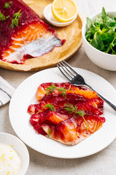 scandinavian Gravadlax, cured salmon