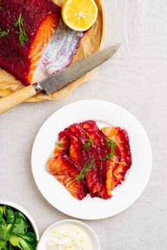 scandinavian Gravadlax, cured salmon