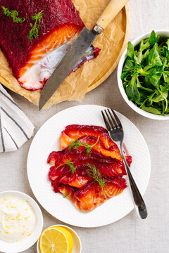 scandinavian Gravadlax, cured salmon
