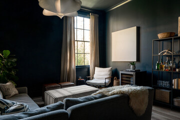Dark blue modern living room