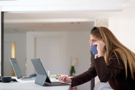 Female entrepreneur reading data for customer