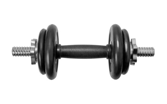 Black color dumbbell isolated on white background with clipping path