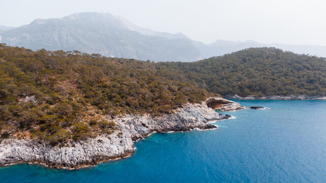 drone landscape in Turkey, mountains behind the seacoast