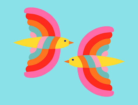 Two colorful birds in summer sky illustration - Powered by Adobe