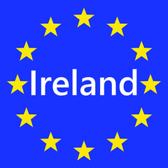 Flag of European Union with Ireland. EU Flag. Country border sign of the of Ireland. Vector illustration.