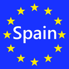 Flag of European Union with Spain. EU Flag. Country border sign of the of Spain. Vector illustration.