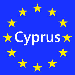 Flag of European Union with Cyprus. EU Flag. Country border sign of the of Cyprus. Vector illustration.